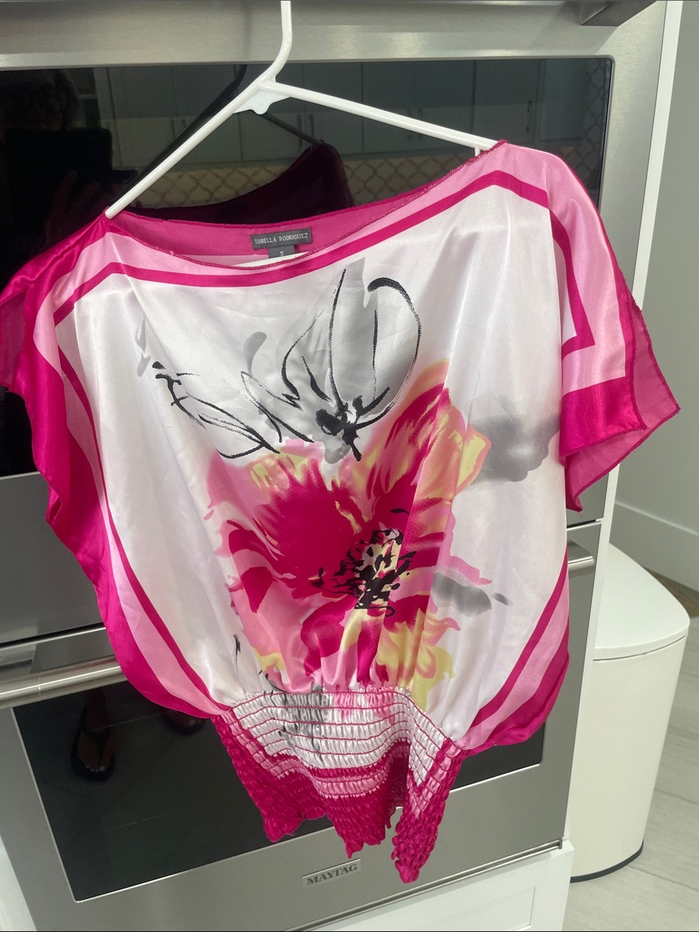 Isabella Rodriguez Hot Pink and White Floral Satin Blouse